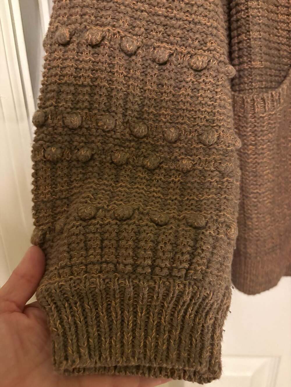 GUC Maurices Brown Waffle Knit Open Front Cardigan with Pom Detail, size 2X - Picture 3 of 7